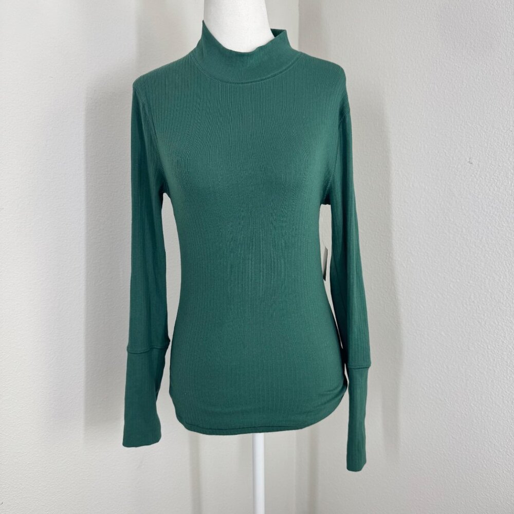 Free People Intimately Mock Neck Long Sleeve Shirt Size M Evergreen